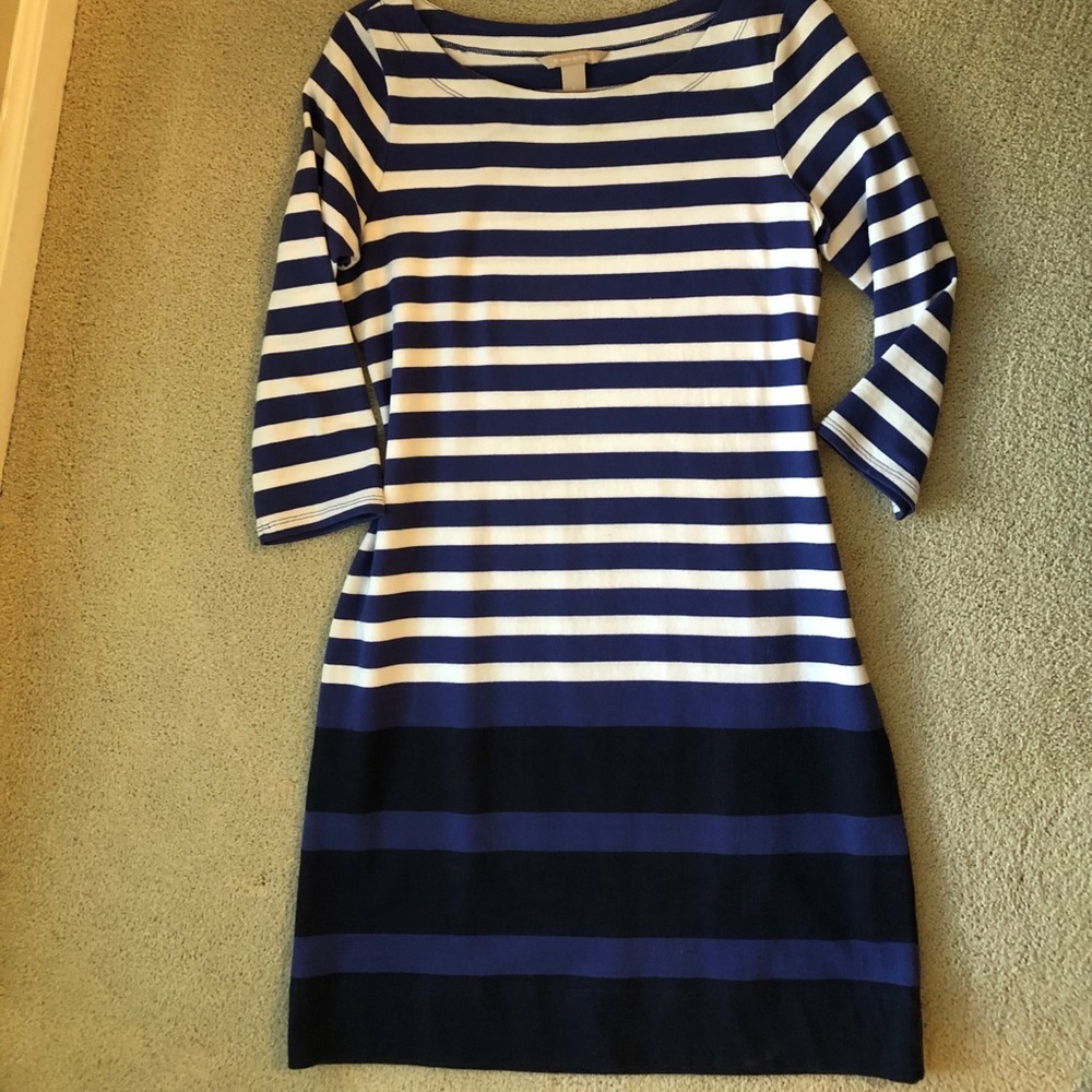 Banana republic blue striped dress Small cotton knit